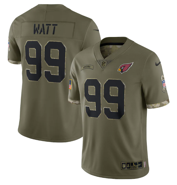 Men's Arizona Cardinals #99 J.J. Watt Olive 2022 Salute To Service Limited Stitched Jersey